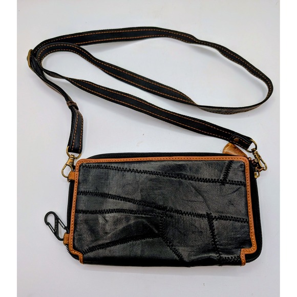 Vaan & Co Upcycled Leather Tropical Floral Crossbody Wallet Bag Yellow Black - Picture 5 of 15